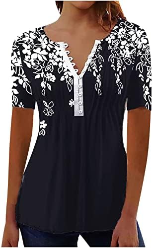 SMIDOW Womens Tunic Tops Trendy Vintage Boho Shirts Short Sleeve Notch v Neck t-Shirt 2023 Casual Summer Blouse Empire Waist