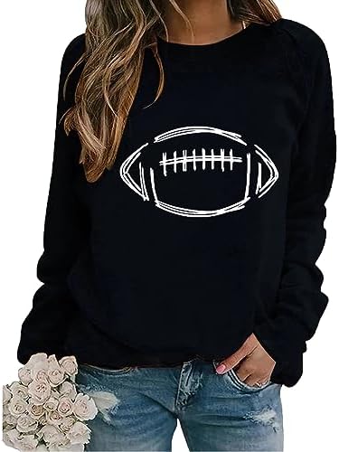 Stessotudo Football Print Shirts for Women Long Sleeve Cute Graphic Sweatshirts Casual Crewneck Aesthetic Plus Size Blouses