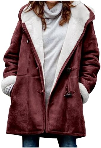 Winter Coats for Women 2023 Warm Plus Size Fleece Lined Jackets Button Down Sherpa Fur Hooded Parka Peacoat Outerwear