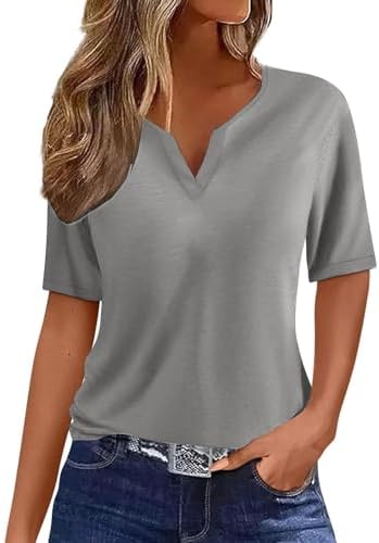 Womens T Shirts V Neck Short Sleeve Casual Tops, Soft Solid Basic Tee Summer Tshirts,Trendy Outfits Clothes 2024