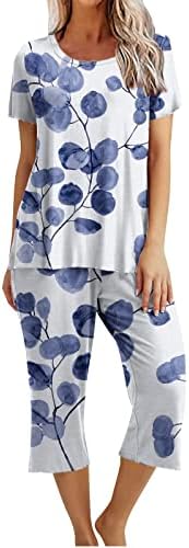 Yck-SAiWed Womens Pajamas Loungwear 2 Pieces Lounge Sets Soft Short Sleeve Shirt and Capris with Pockets Summer Nightwear